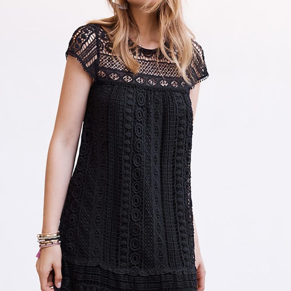 NWT Anthropologie Maeve Crochet Lace Black Dress Size XS